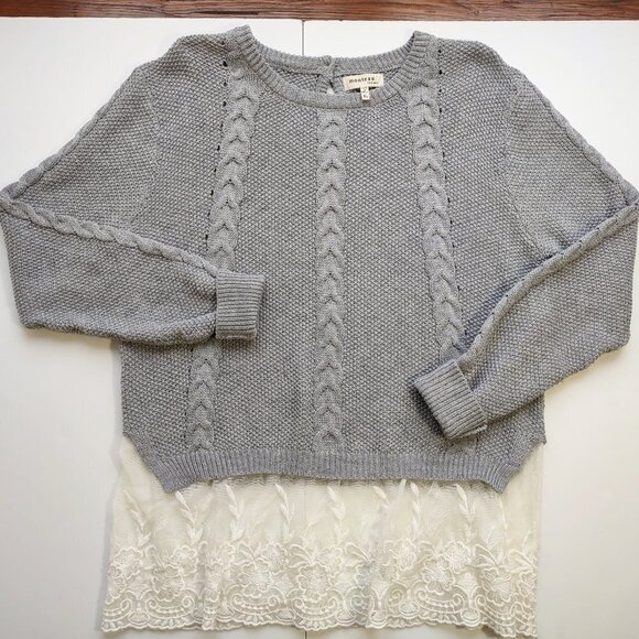 Monteau Soft Gray Sweater w/ Boho Lace Layer Women's XL Urban Street Trend - Picture 9 of 9